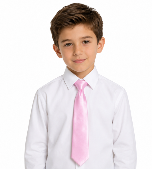 Boys' Solid Pink Satin Necktie