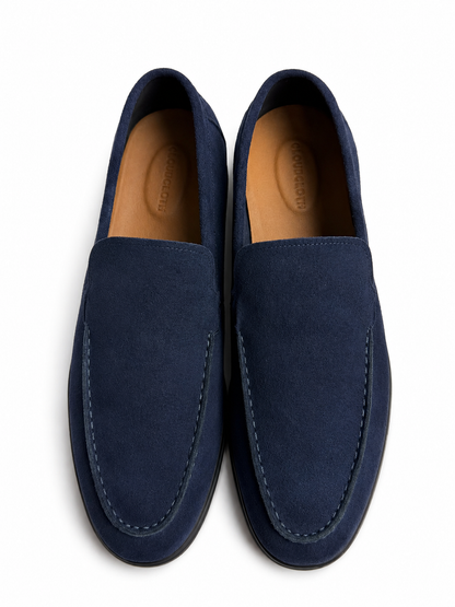 Men’s Navy Blue Suede Leather Slip-On Casual Dress Shoes