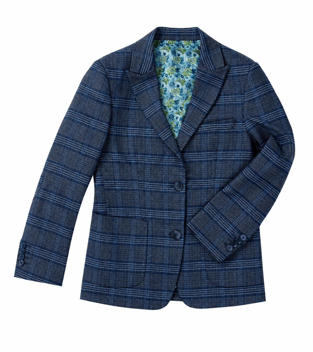 Boy's Classic Navy Plaid Tailored Blazer
