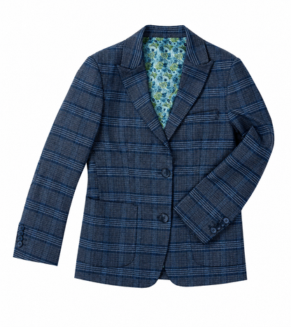 Boy's Classic Navy Plaid Tailored Blazer