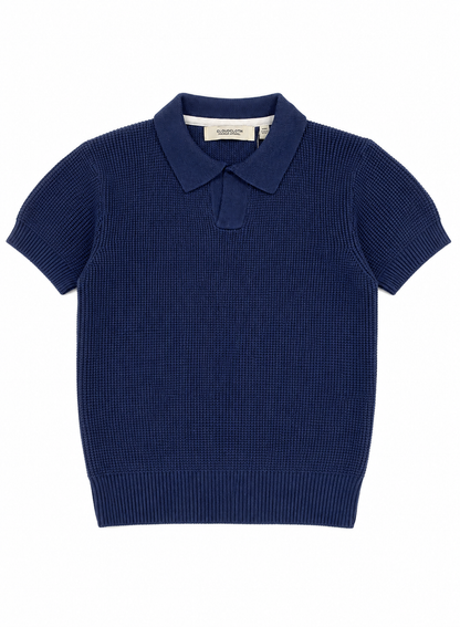 Boys' Waffle Knit Polo Sweater Shirt – Navy Blue