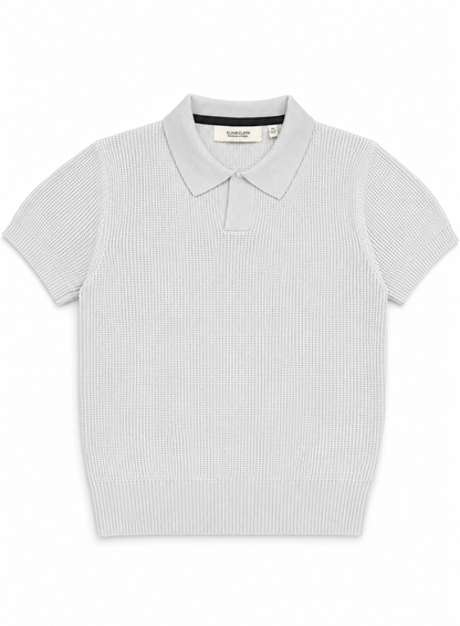 Men's Waffle Knit Polo Sweater Shirt – White