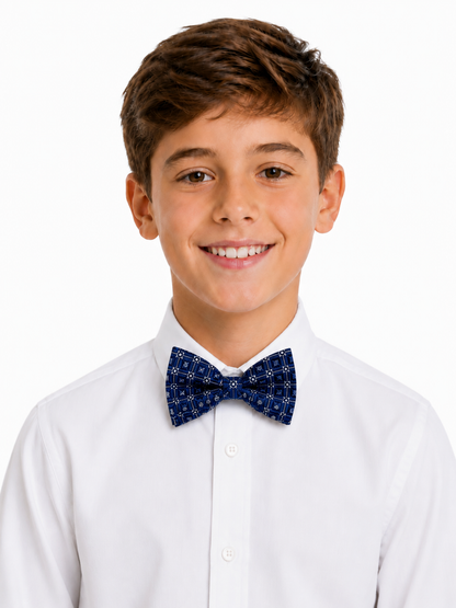 Boy's Silk Textured Bowtie with Navy Color Pattern