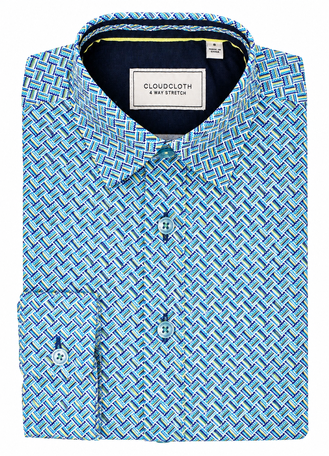 Boys Blue & Aqua Geometric Print Stretch Dress Shirt