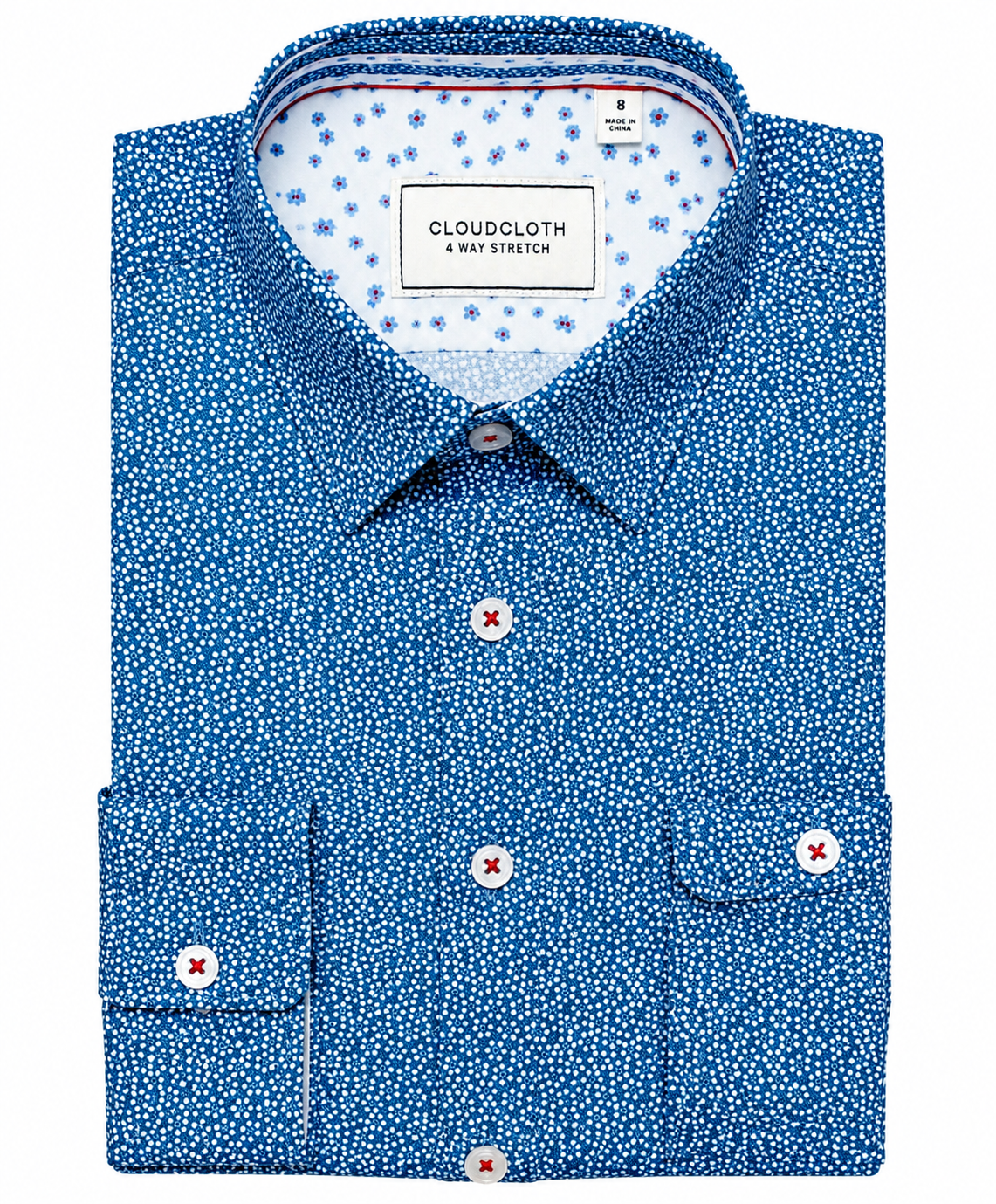 Boys Blue Micro Dot Print Stretch Dress Shirt