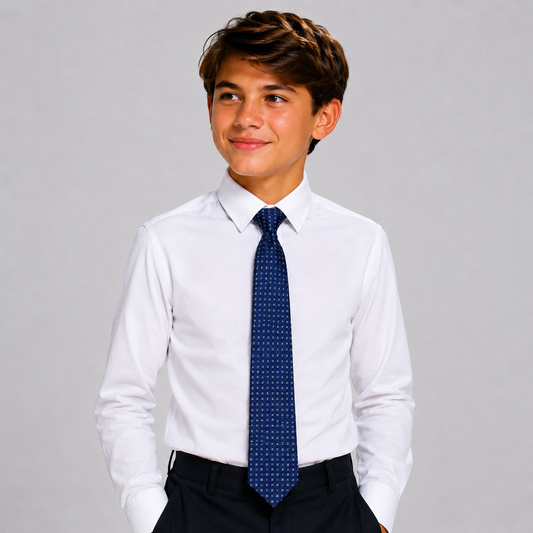 Boys Navy Geometric Grid Silk Tie