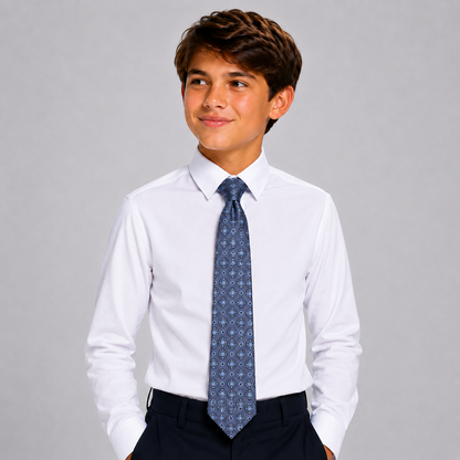 Boy's  Blue Medallion Pattern Silk Tie