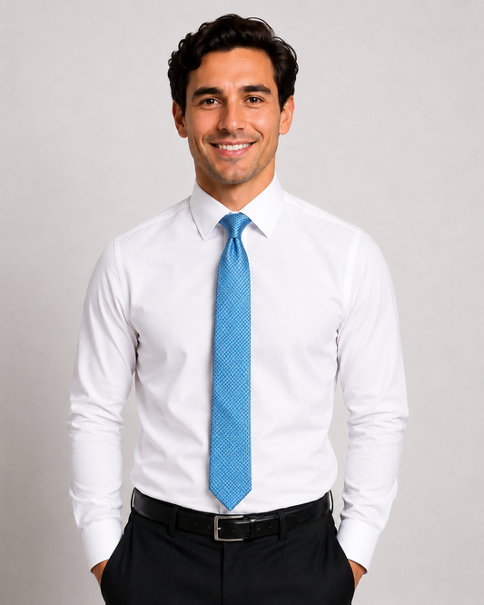 Men’s Blue Geometric Pattern Silk Tie