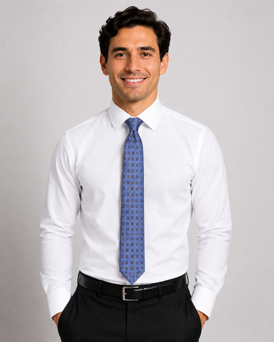 Men’s Blue Geometric Pattern Silk Tie
