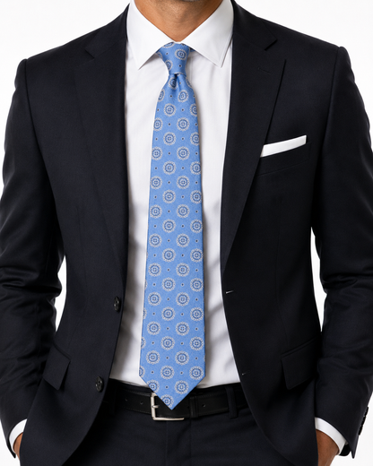 Men’s Sky Blue Color Geometric Pattern Silk Tie