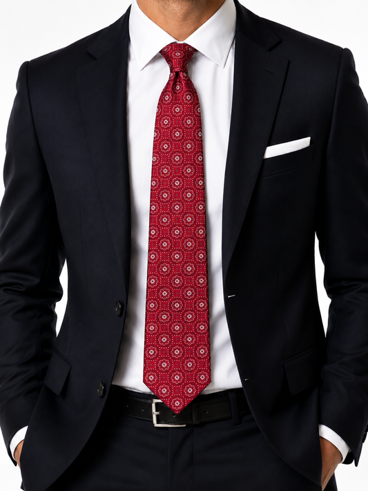 Men’s Sky red Color Geometric Pattern Silk Tie
