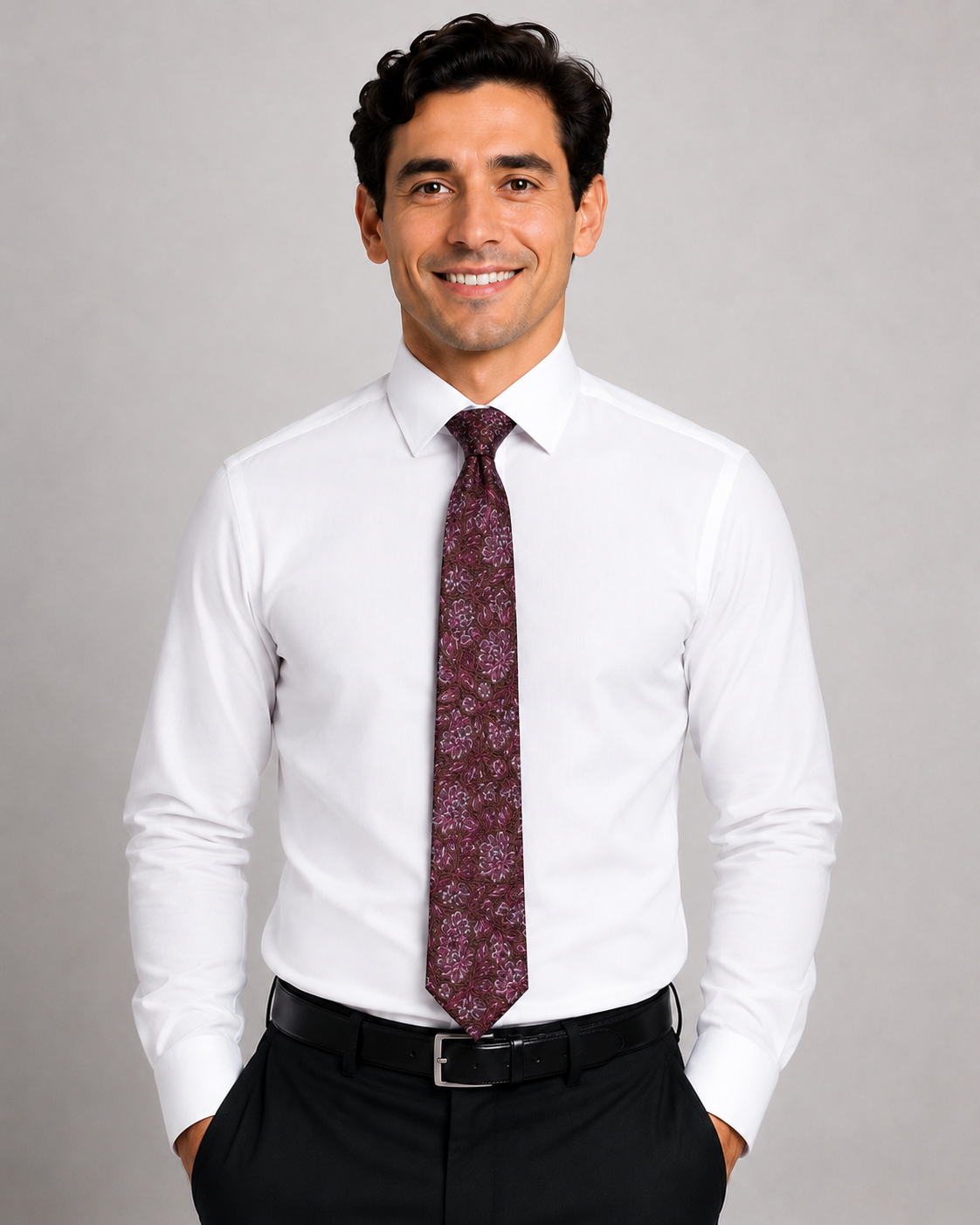 Men’s dark maroon Color Geometric Pattern Silk Tie