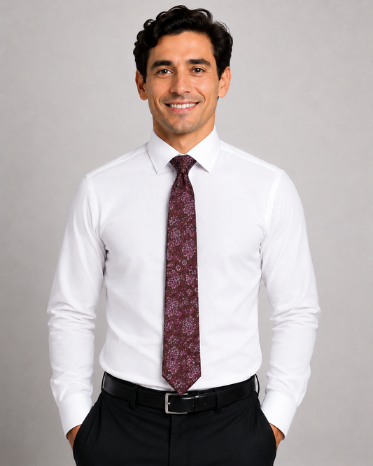 Men’s dark maroon Color Geometric Pattern Silk Tie
