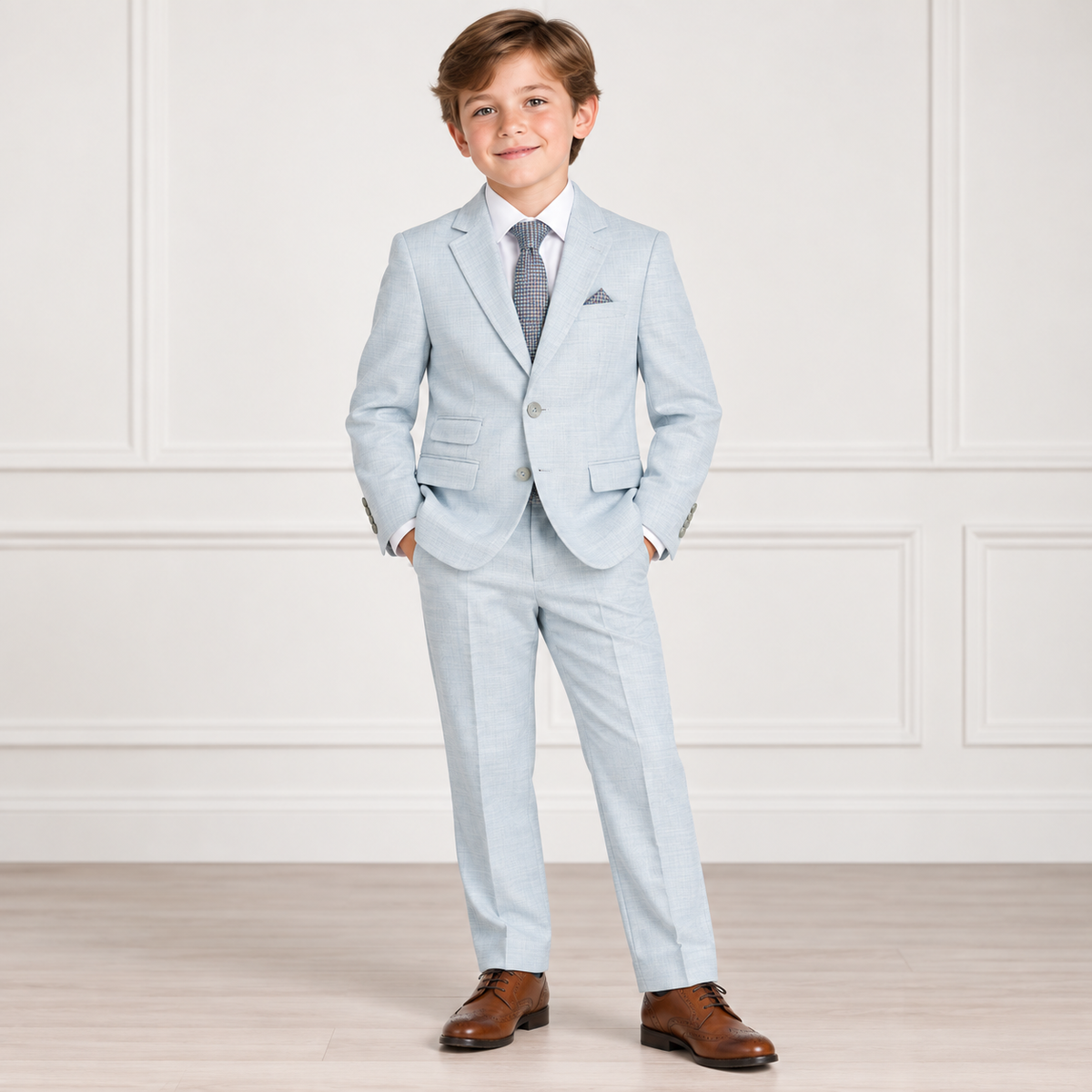 Boy's Mist Chambray Textured 2-Piece Suit