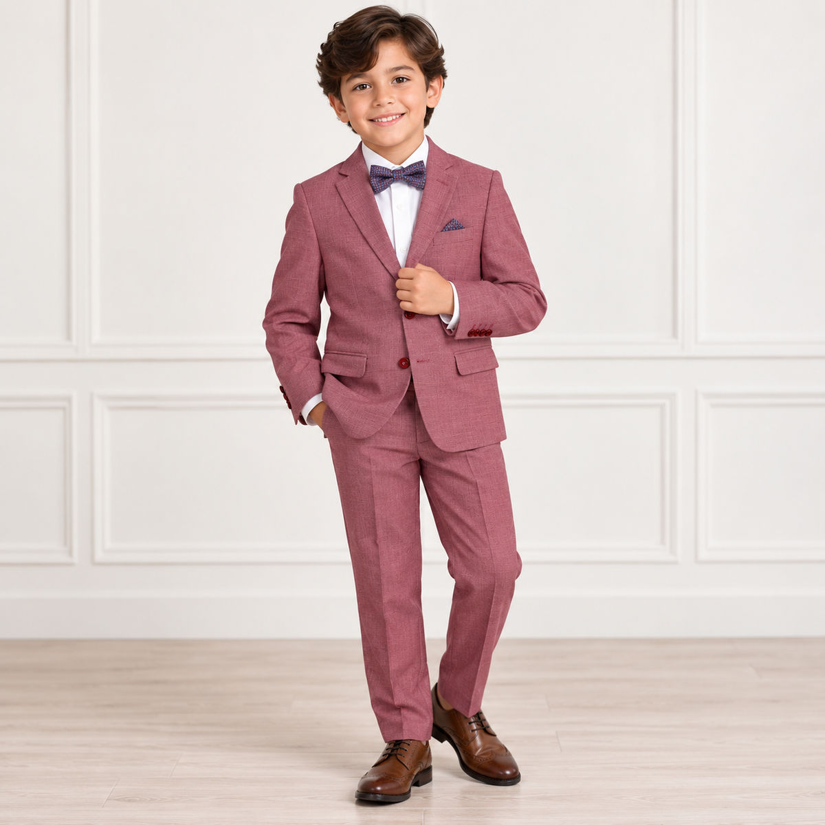Boy's Plum Square Chambray Textured 2-Piece Suit