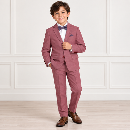 Boy's Plum Square Chambray Textured 2-Piece Suit