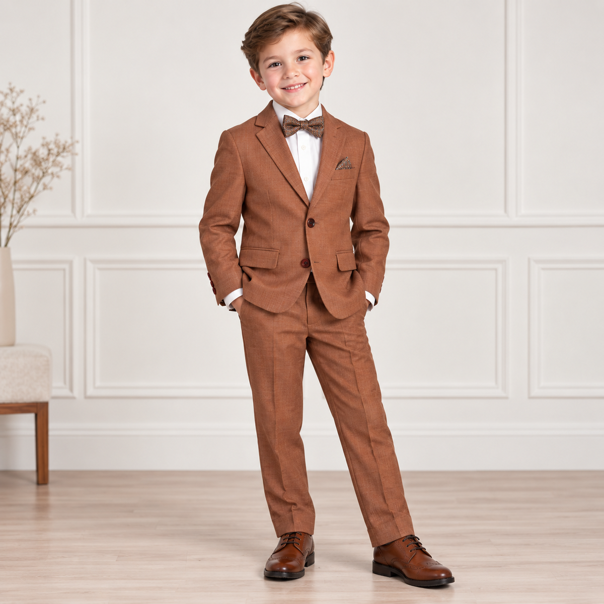 Boy's Cinnamon Chambray Textured 2-Piece Suit