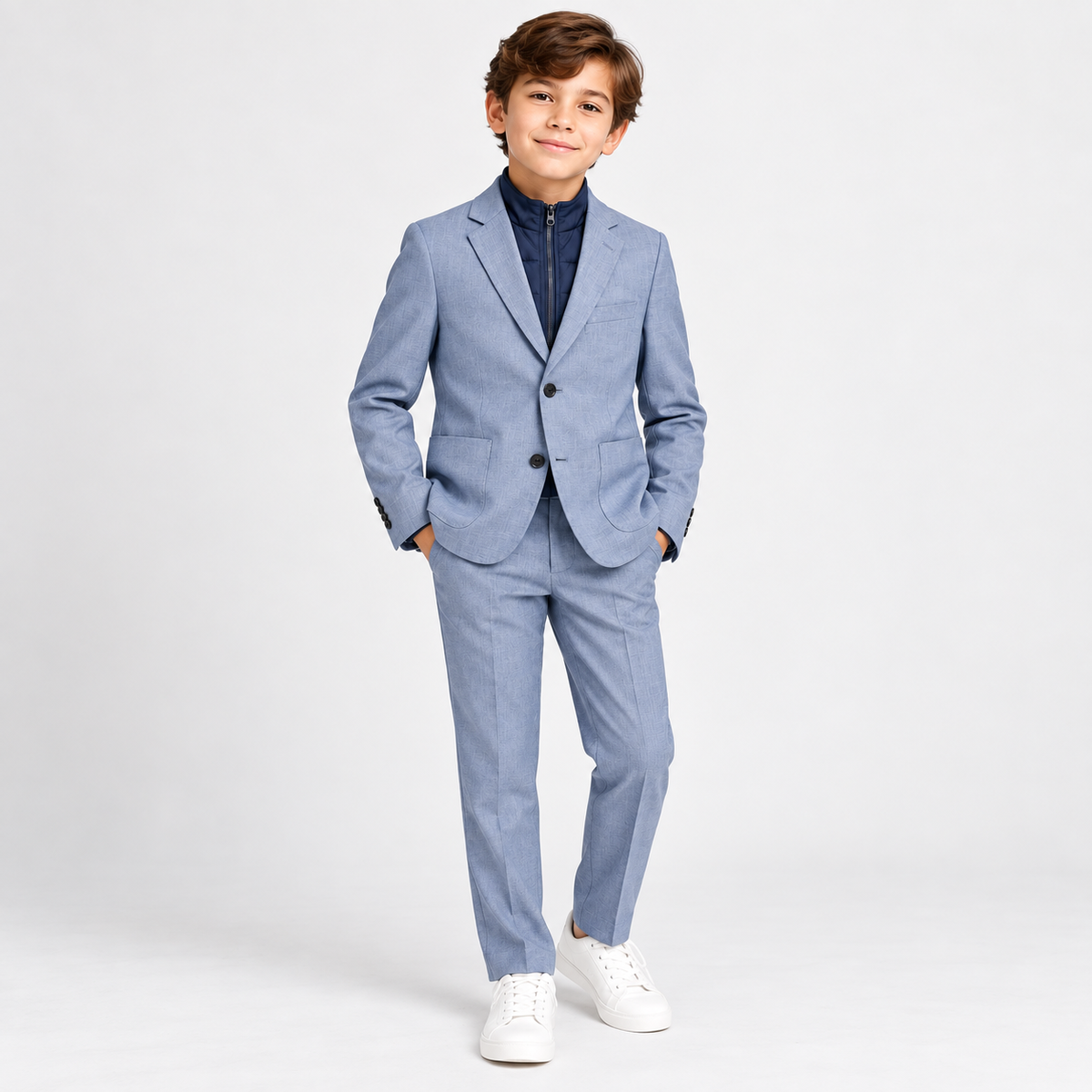 Boys’ 2-Piece Gray Suit Set with Zip-Up Mock Layer