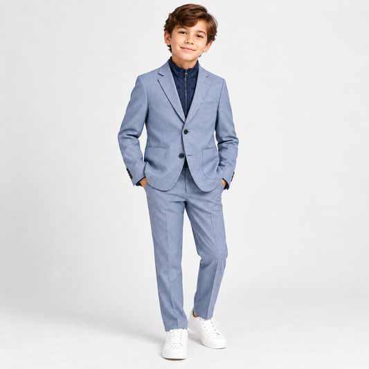 Boys’ 2-Piece Gray Suit Set with Zip-Up Mock Layer