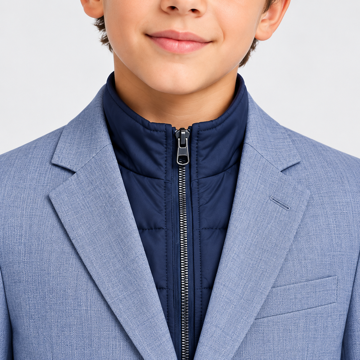 Boys’ 2-Piece Gray Suit Set with Zip-Up Mock Layer