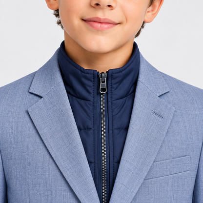 Boys’ 2-Piece Gray Suit Set with Zip-Up Mock Layer