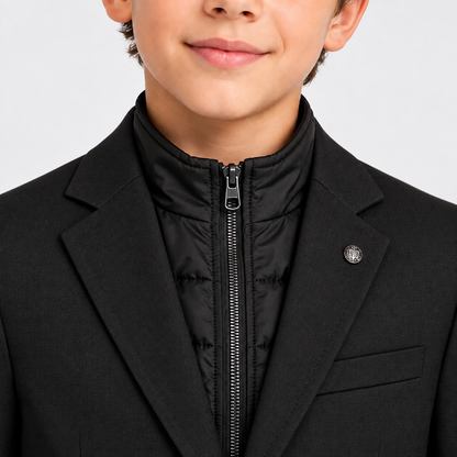Boys’ 2-Piece Black Suit Set with Zip-Up Mock Layer
