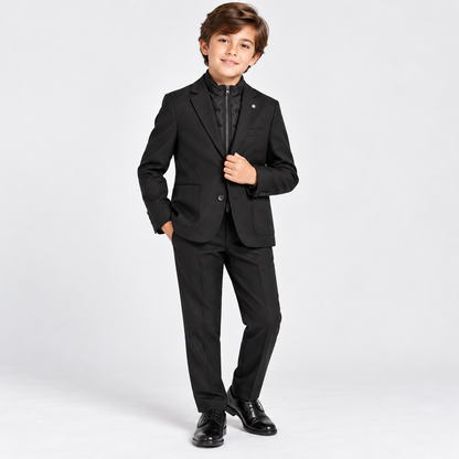 Boys’ 2-Piece Black Suit Set with Zip-Up Mock Layer