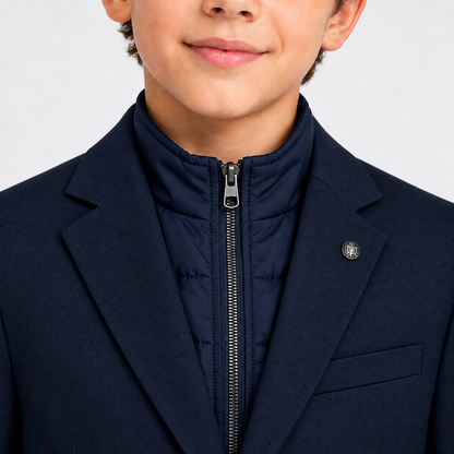 Boys’ 2-Piece Navy Suit Set with Zip-Up Mock Layer
