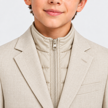 Boys’ 2-Piece Beige Suit Set with Zip-Up Mock Layer