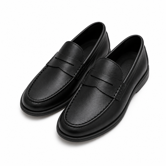 Boys Classic Black Penny Loafers Slip-On Dress Shoes