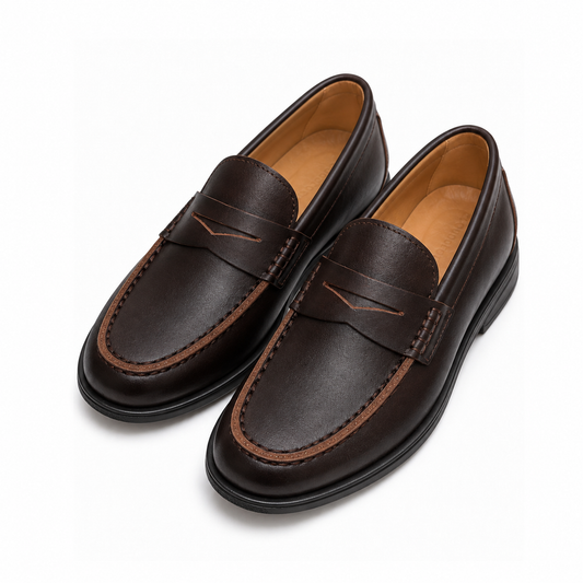 Boys Classic Brown Penny Loafers Slip-On Dress Shoes