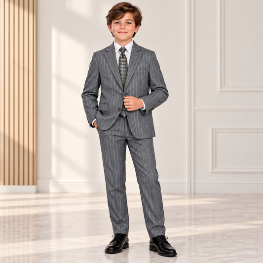 Men's Classic Gray Pinstripe 2-Piece Suit – Tailored Blazer & Dress Pants