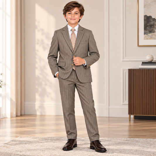 Boy's Brown Pinstripe Two-Piece Suit – Classic Tailored Fit