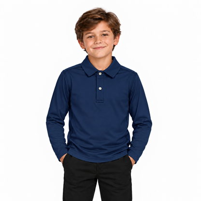 Boys’ Basic Long Sleeve Polo Shirt – Navy