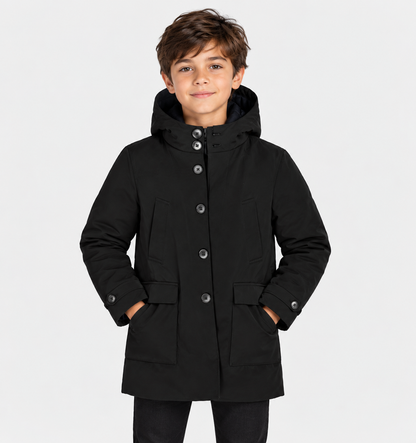 Boys’ Black Hooded Fall Coat – Warm Everyday Jacket