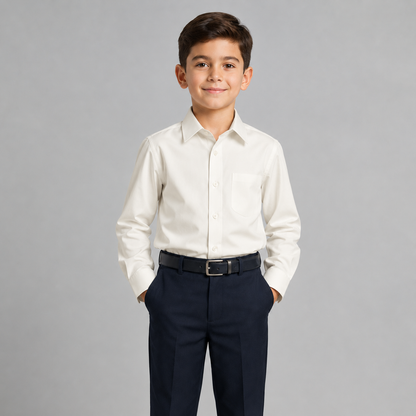 Boy's Slim Fit Premium Cotton Dress Shirt-Off White