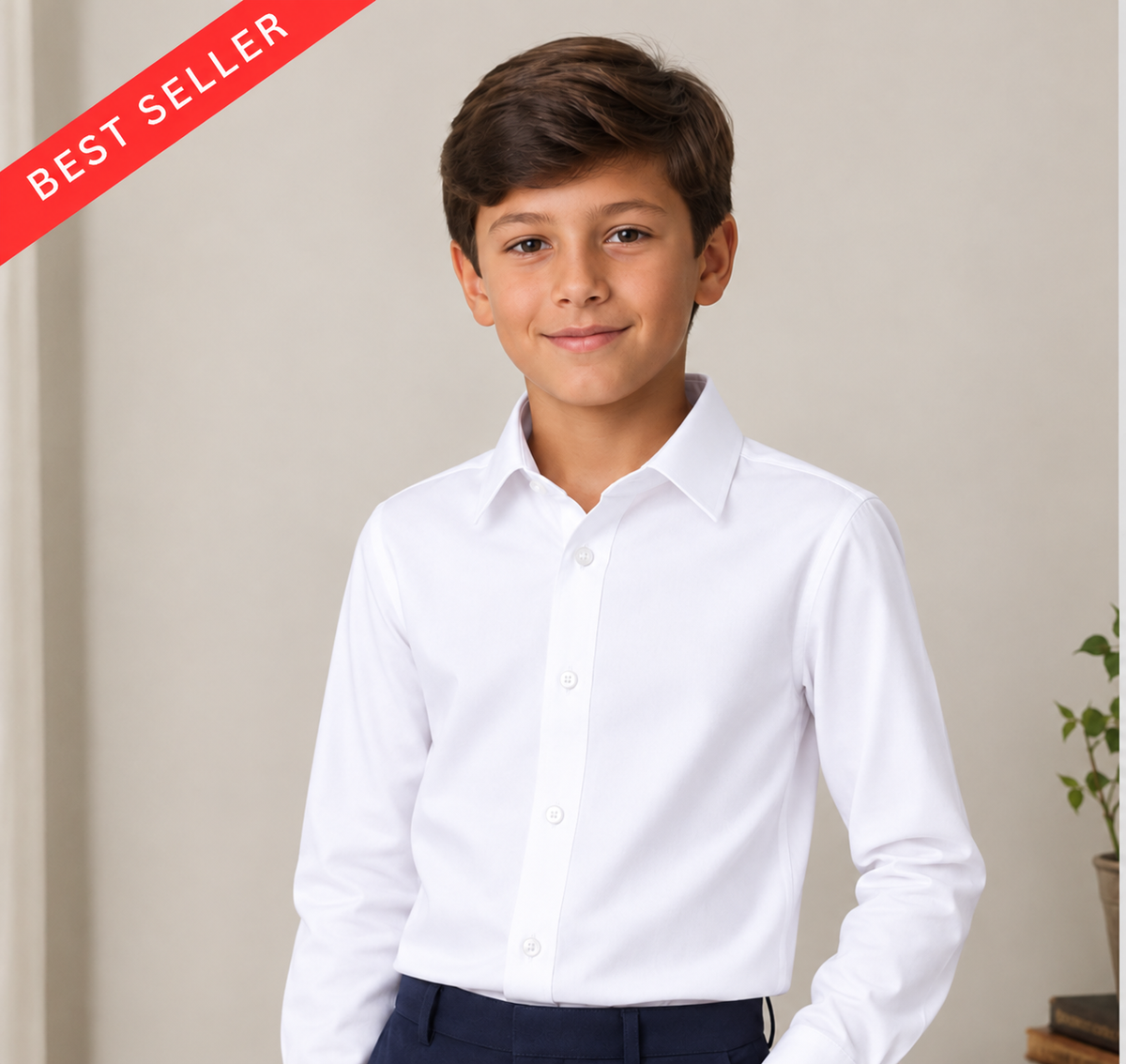 Boy's Premium Cotton Stretch Dress Shirt-White