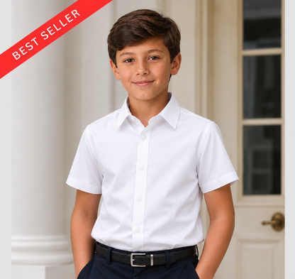 Boy's Premium Cotton Short Sleeve Dress Shirt - White