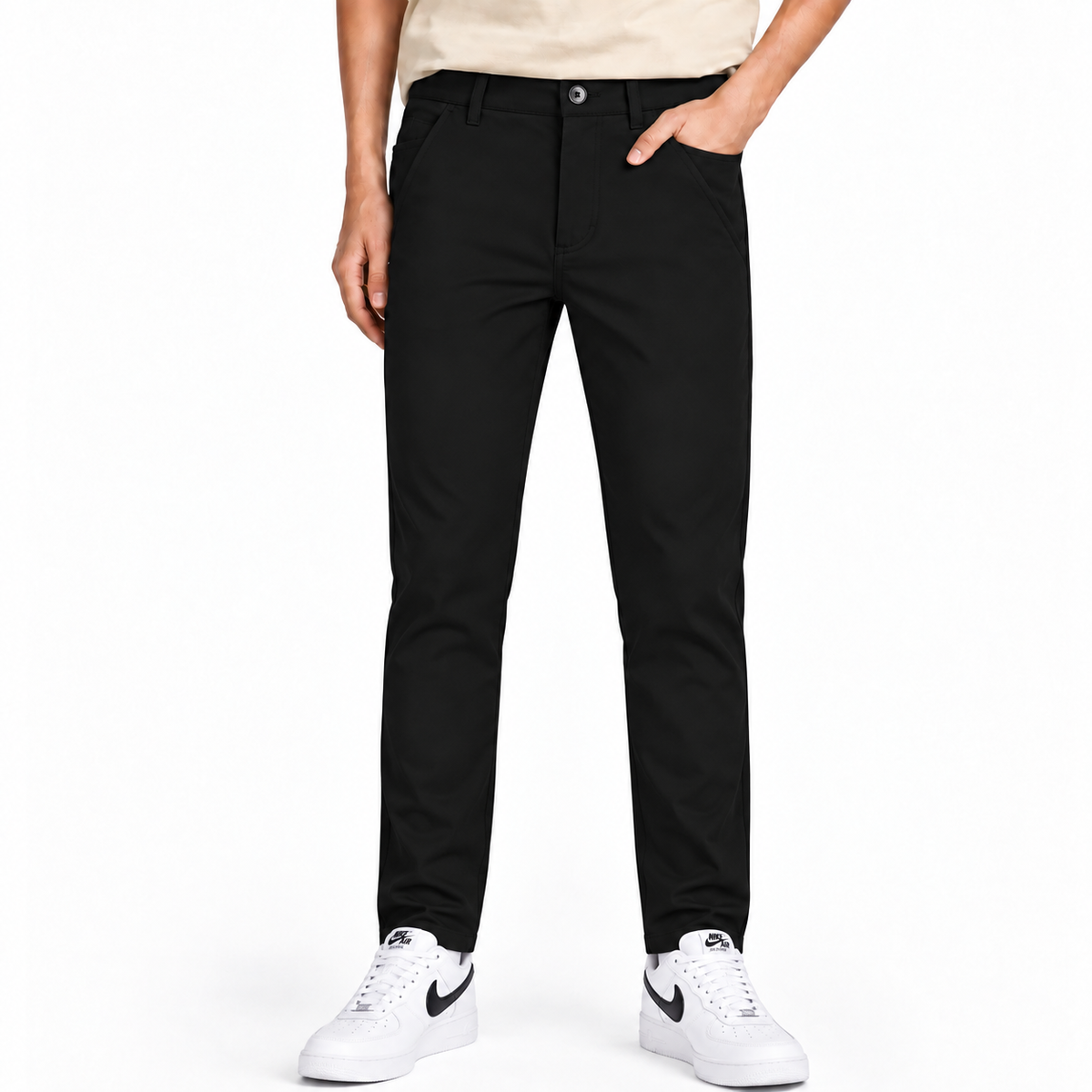 Boys’ 4-Way Stretch Solid Knit Dress Pants – Black