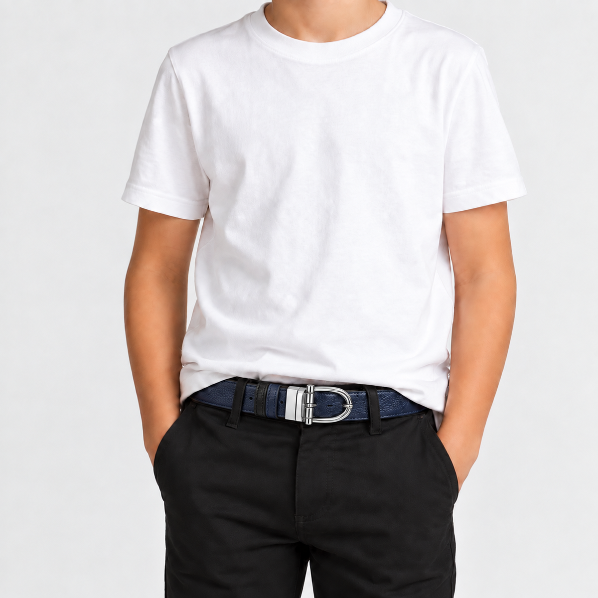 Boys’ Navy Blue & Black Textured Belt with Silver Buckle