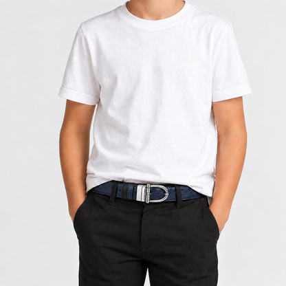 Boys’ Navy Blue & Black Textured Belt with Silver Buckle