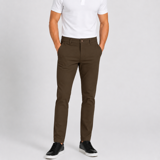 Men's Brown Performance Stretch Slim Fit Pants
