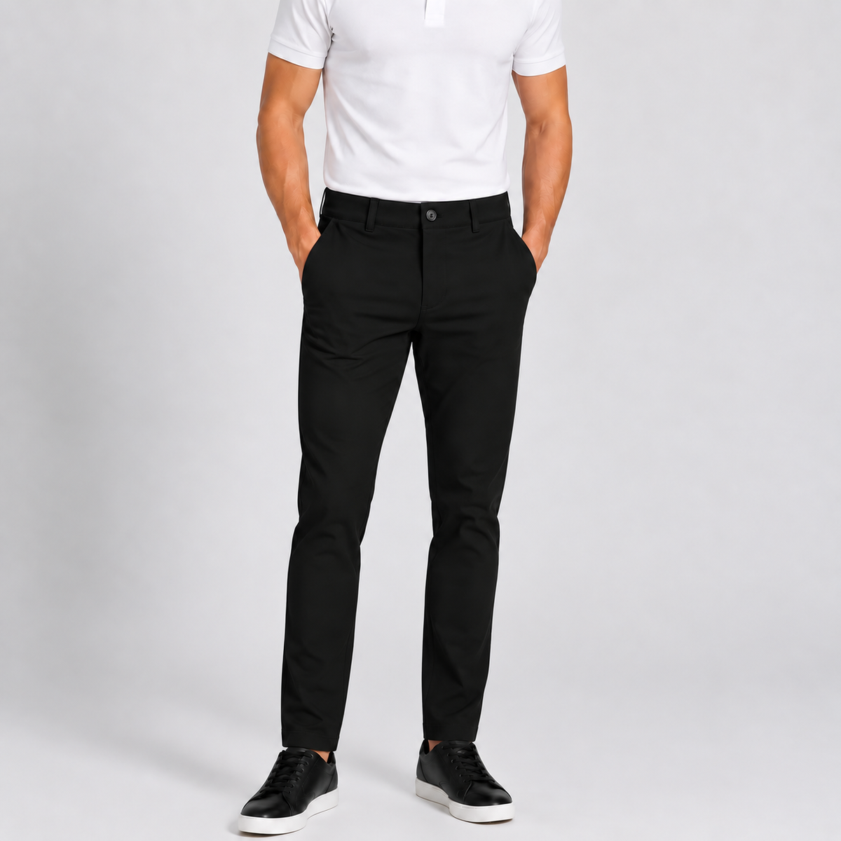 Men’s 4-Way Stretch Solid Knit Dress Pants – Black