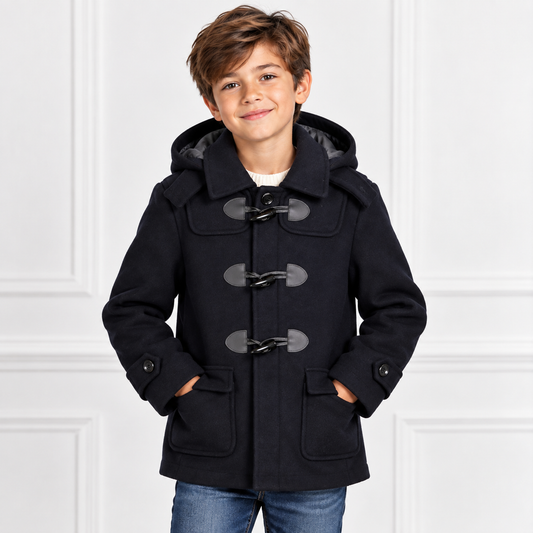 Boys’ Navy Blue Hooded Toggle Duffle Coat
