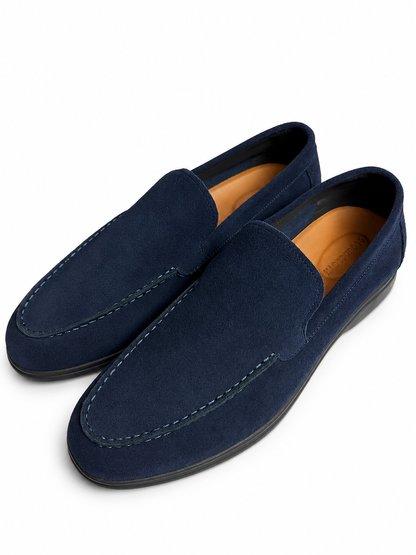 Men’s Navy Blue Suede Leather Slip-On Casual Dress Shoes