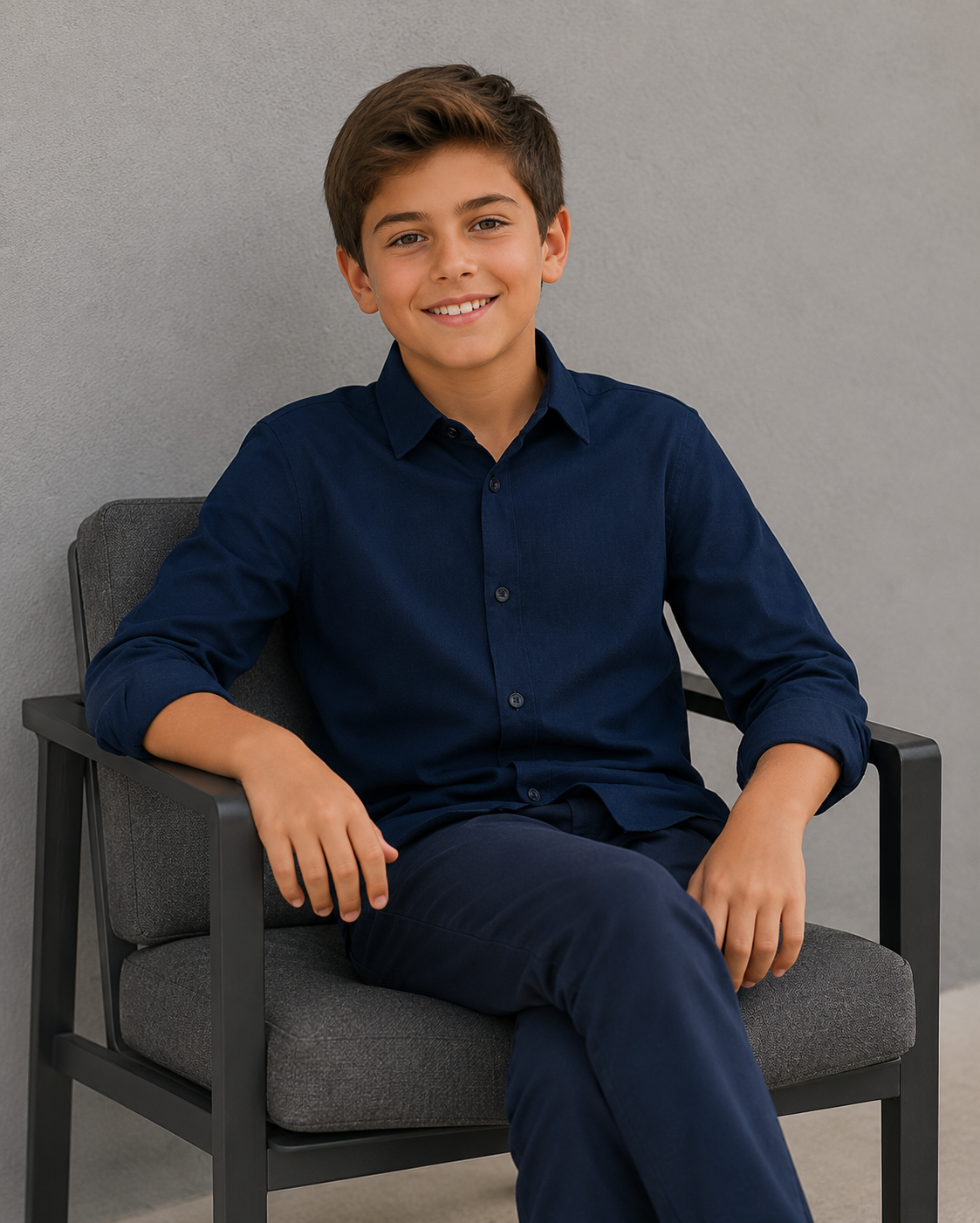 Boy's Premium 4-Way Stretch Long Sleeve Navy Color Shirt