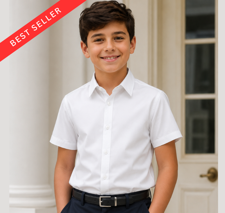 Boys' Prospect White 4-Way Stretch Short Sleeve Dress Shirt