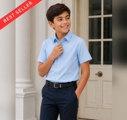 Boys' Prospect Light Blue 4-Way Stretch Short Sleeve Dress Shirt