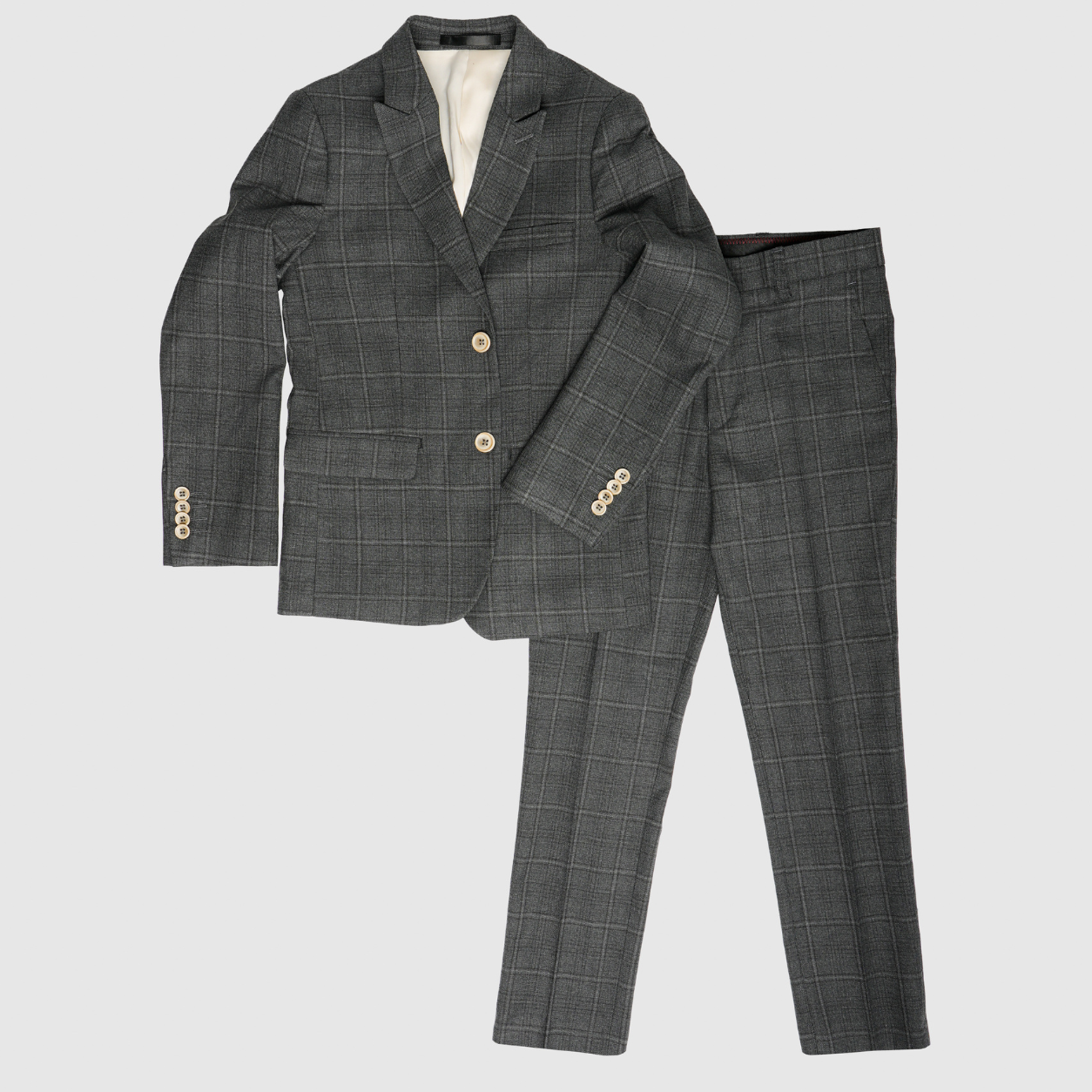 Boy's Charcoal Plaid Textured 2PC Suit