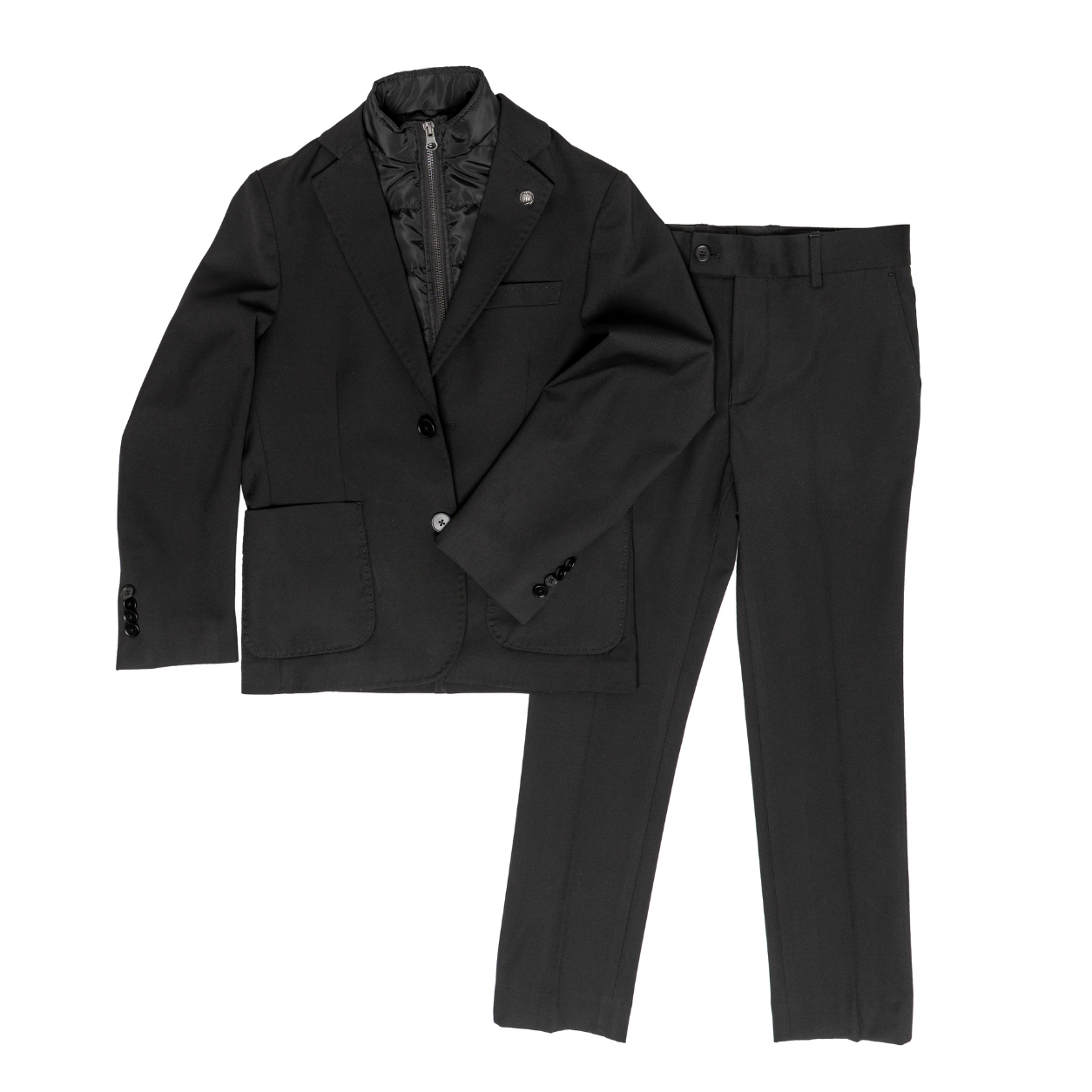 Boys Beige 2-Piece Suit Set with Zip-Up Mock Layer